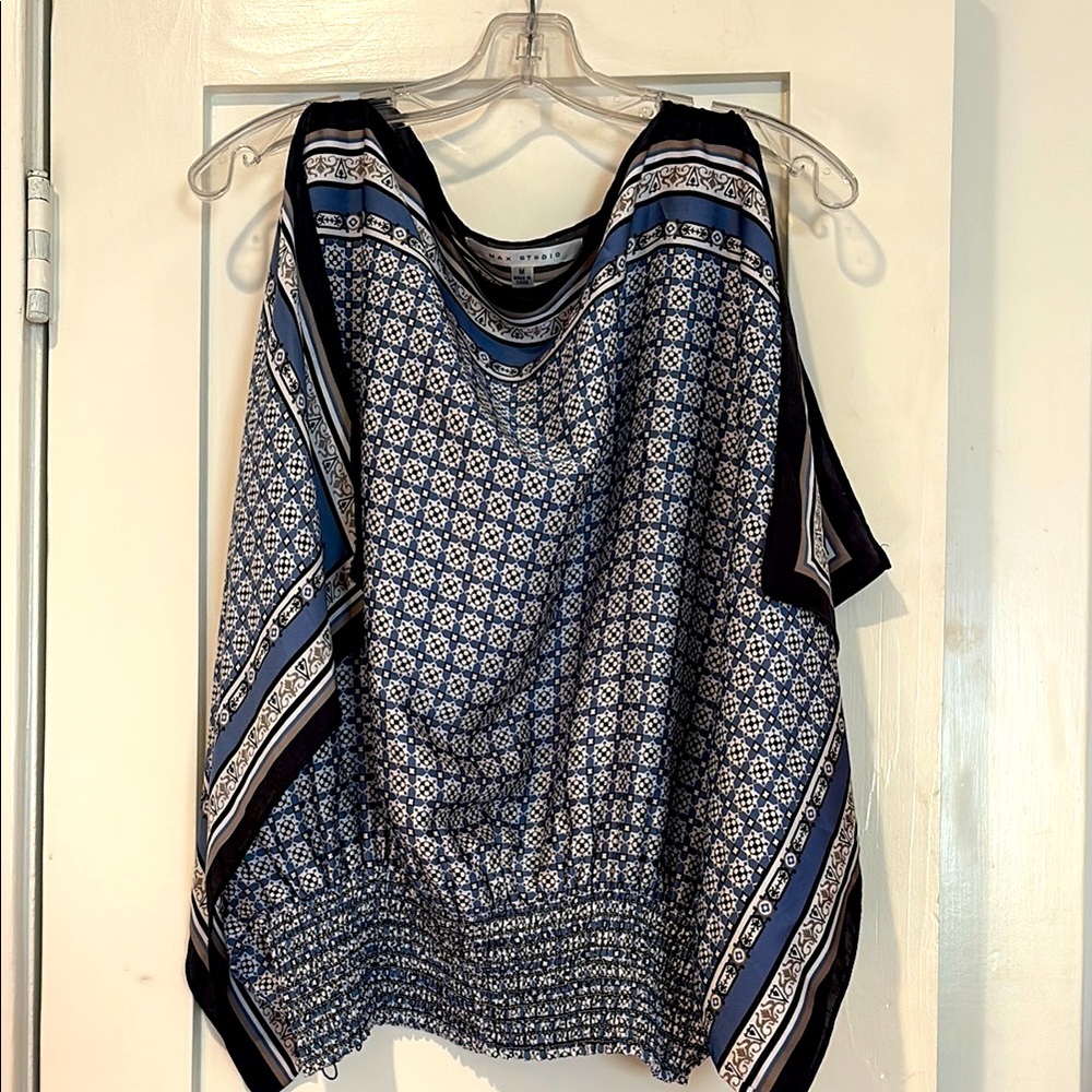 Max Studio Blue Asymmetrical Blouse with Relaxed Fit